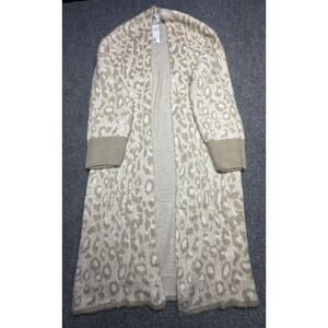 Topshop Cardigan Womens Medium Beige Leopard‎ Open Front Longline Knit Sweater